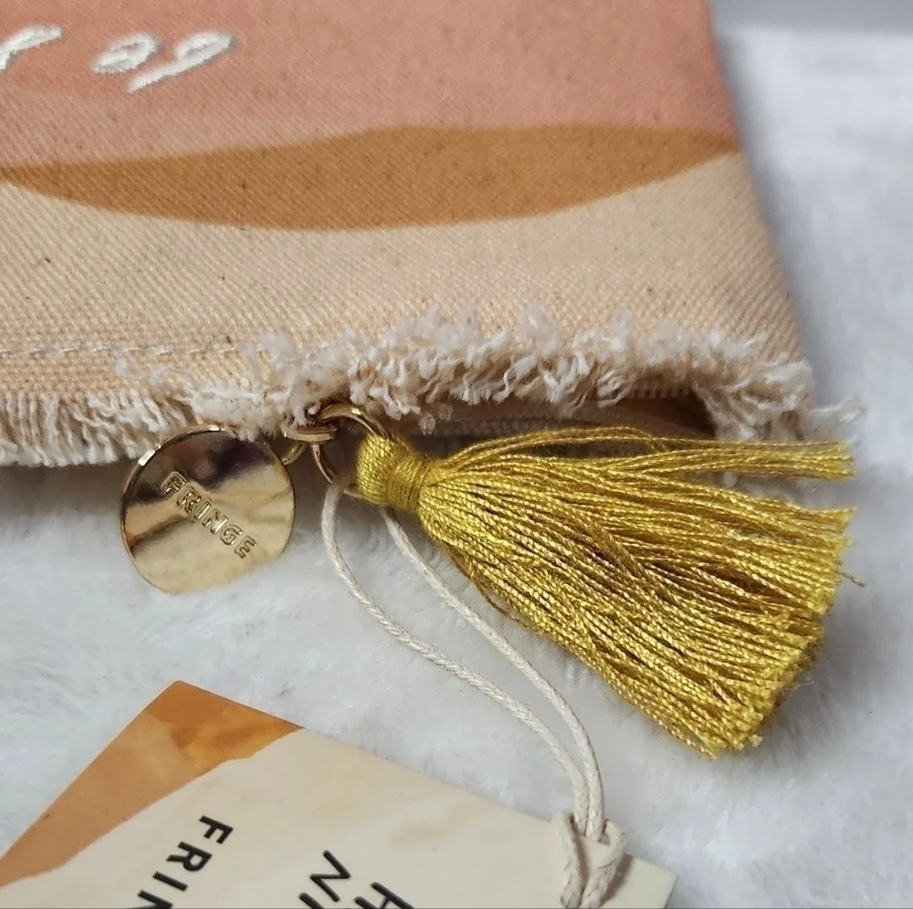 Morgan Harper Nichols Fringe Be Still Cream Canvas Pouch Bag Clutch